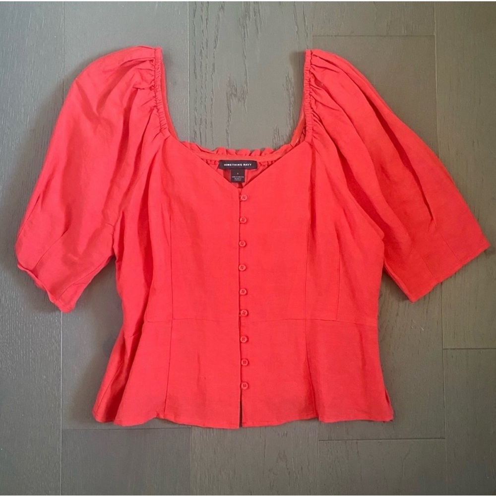 Something Navy Button Through Fitted Top size L - image 2